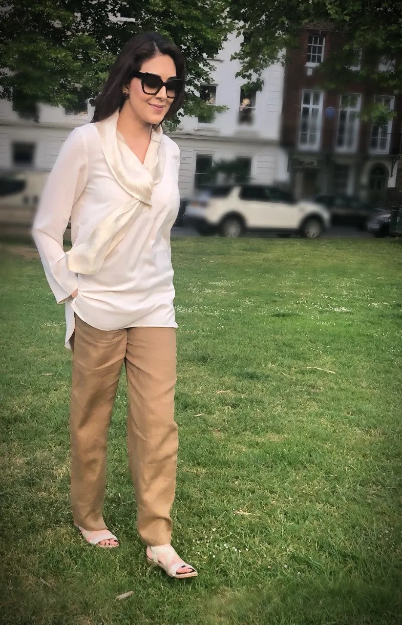 Knotted Silk Scarf Blouse (IVORY)