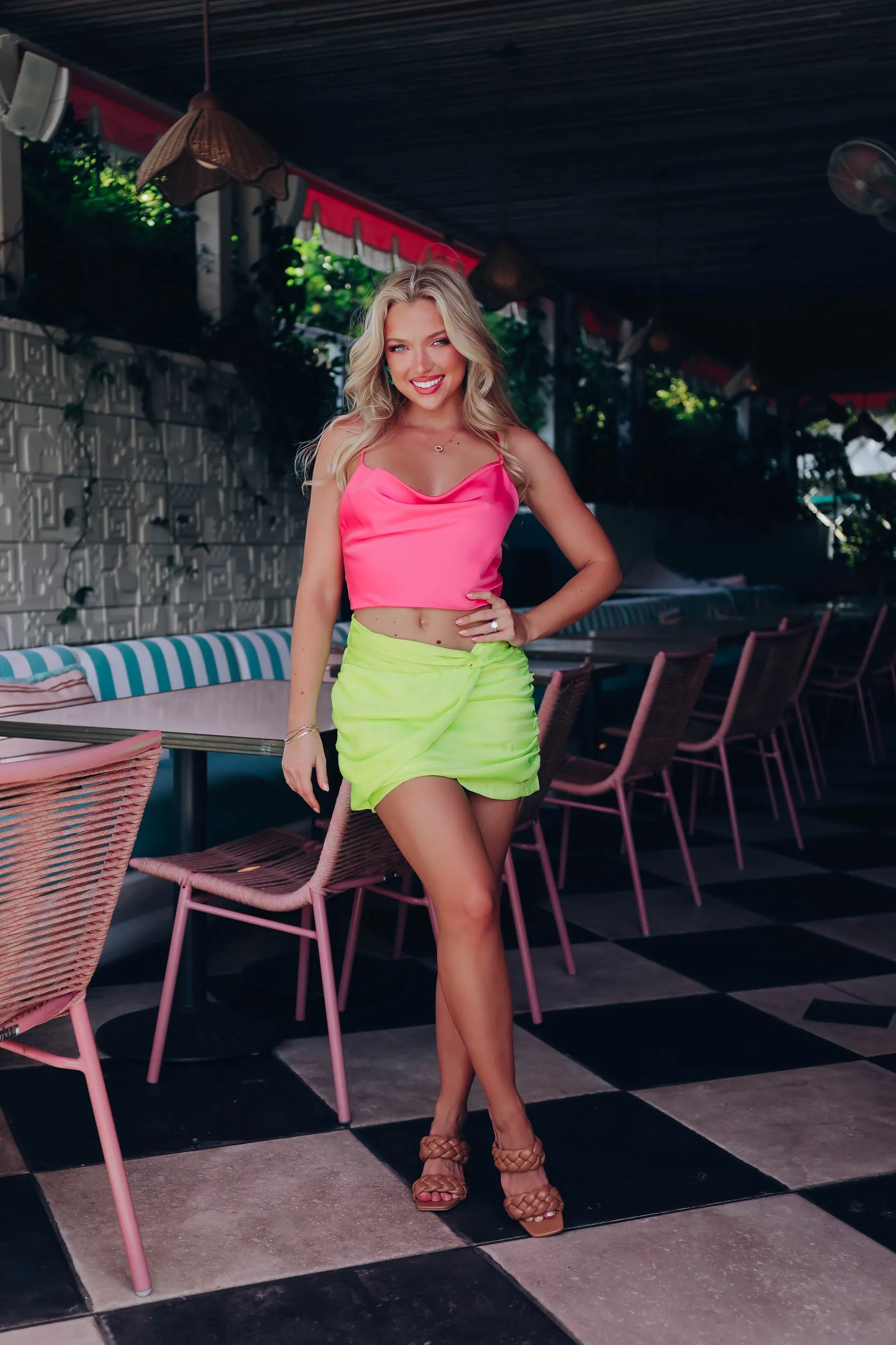 Kona Cowl Neck Strappy Crop Top- Pink