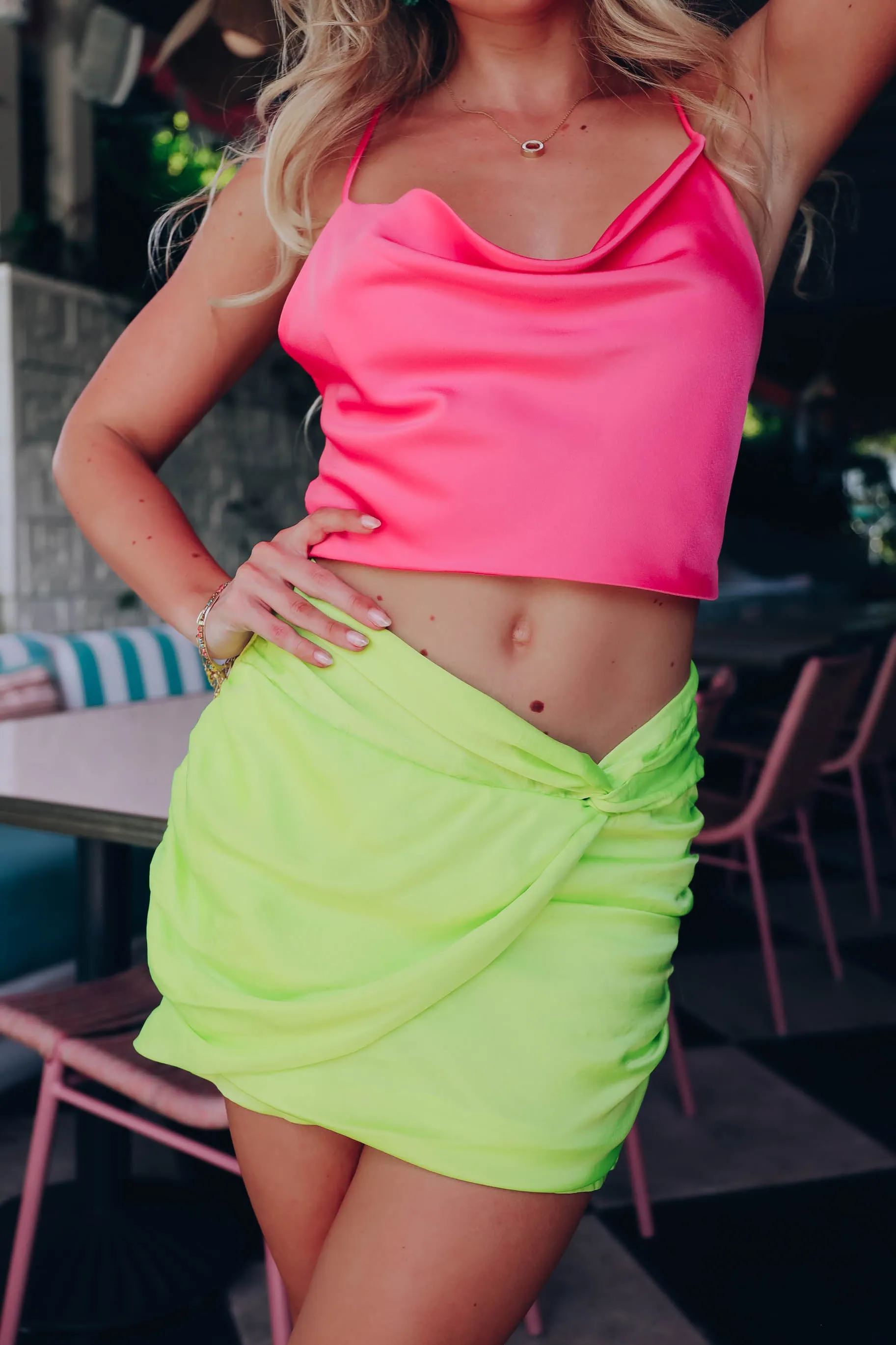 Kona Cowl Neck Strappy Crop Top- Pink