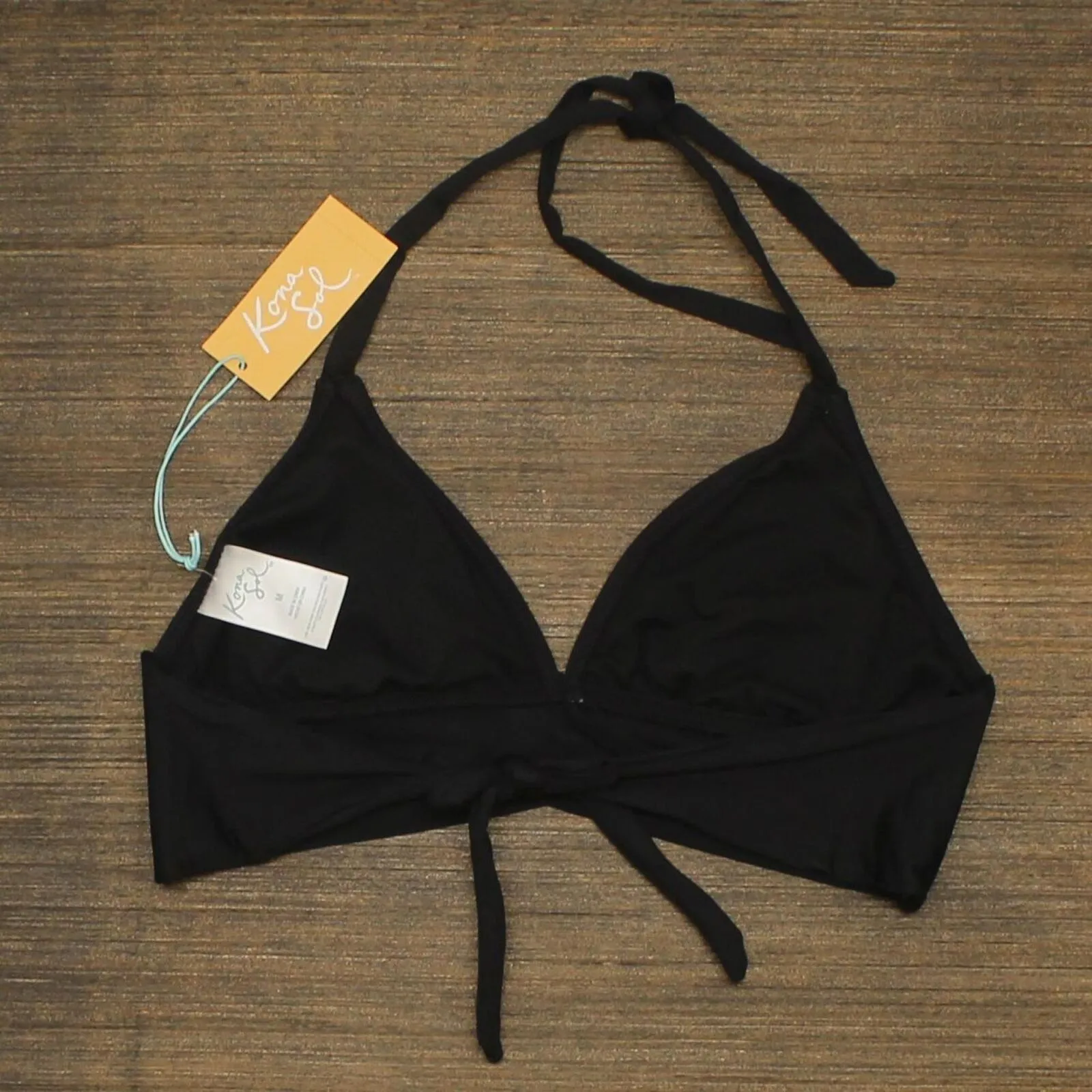 Kona Sol Women's Faux Wrap Halter Bikini Top Black Medium (8-10)