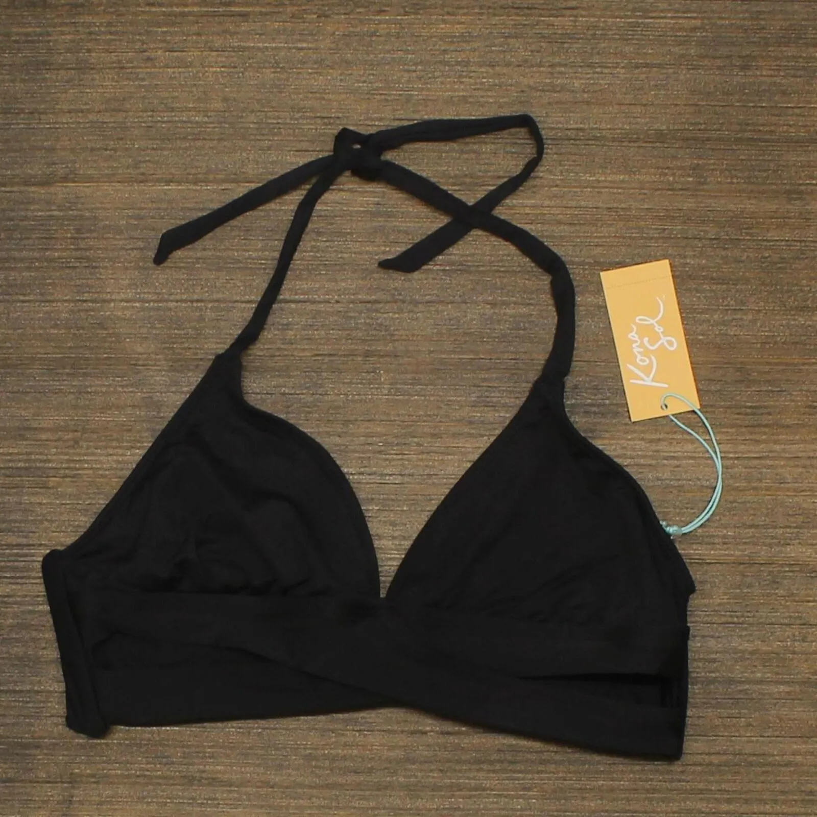 Kona Sol Women's Faux Wrap Halter Bikini Top Black Medium (8-10)