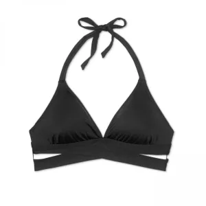 Kona Sol Women's Faux Wrap Halter Bikini Top Black Medium (8-10)
