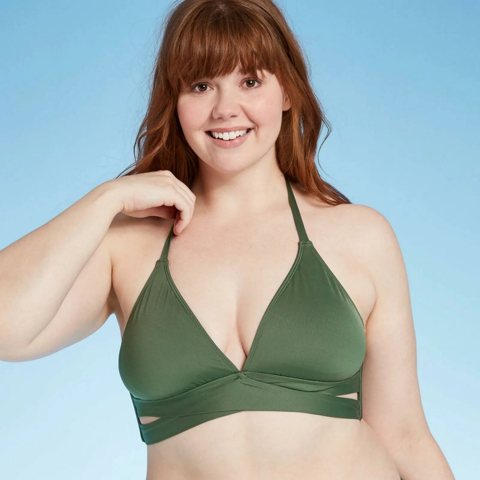 Kona Sol Women's Faux Wrap Halter Bikini Top with Cut Outs