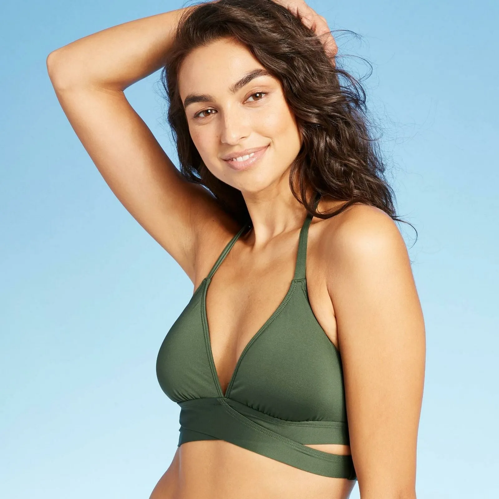 Kona Sol Women's Faux Wrap Halter Bikini Top with Cut Outs