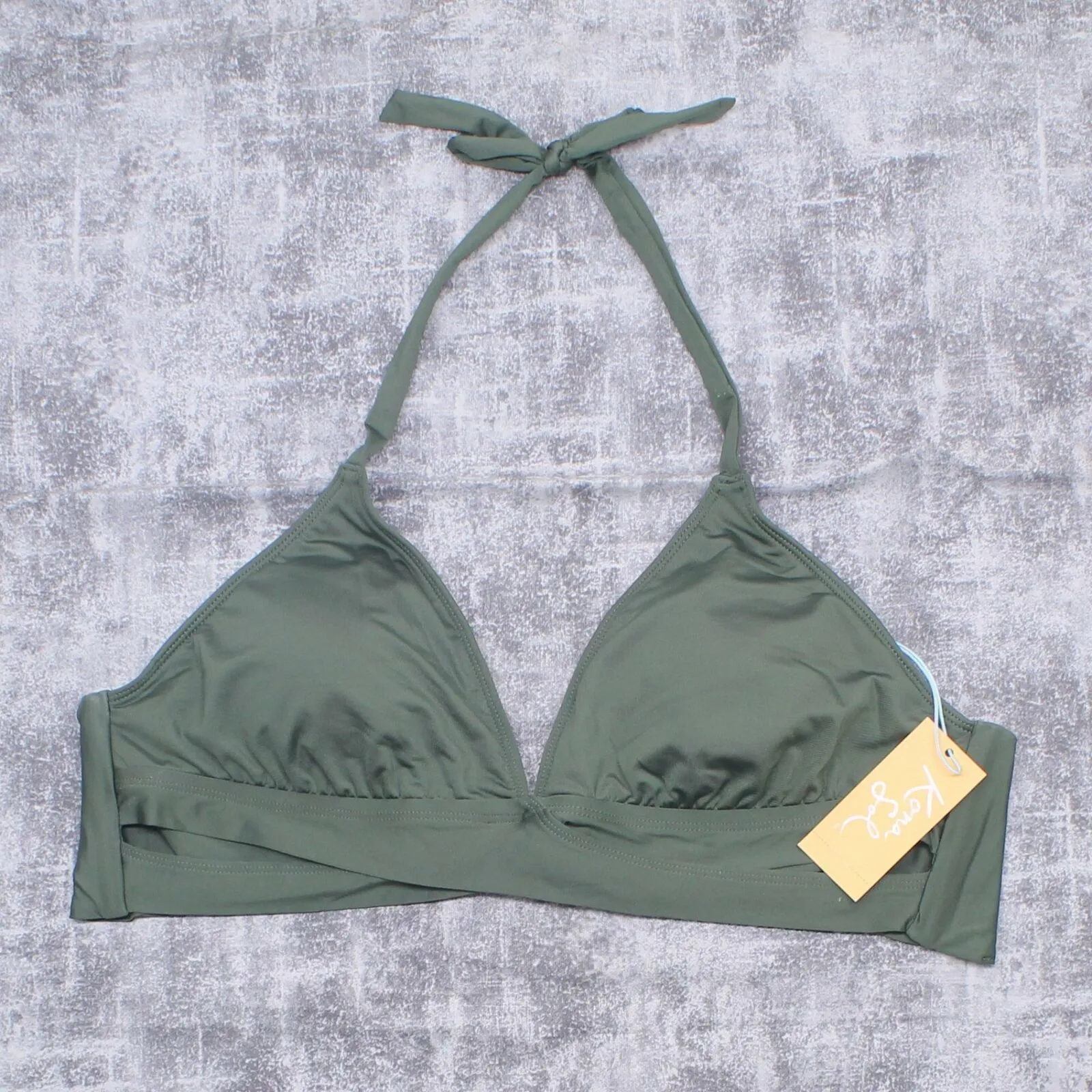 Kona Sol Women's Faux Wrap Halter Bikini Top with Cut Outs