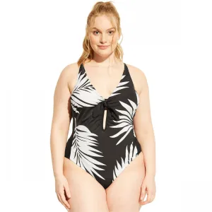 Kona Sol Women's Plus Size Tie Front One Piece Swimsuit