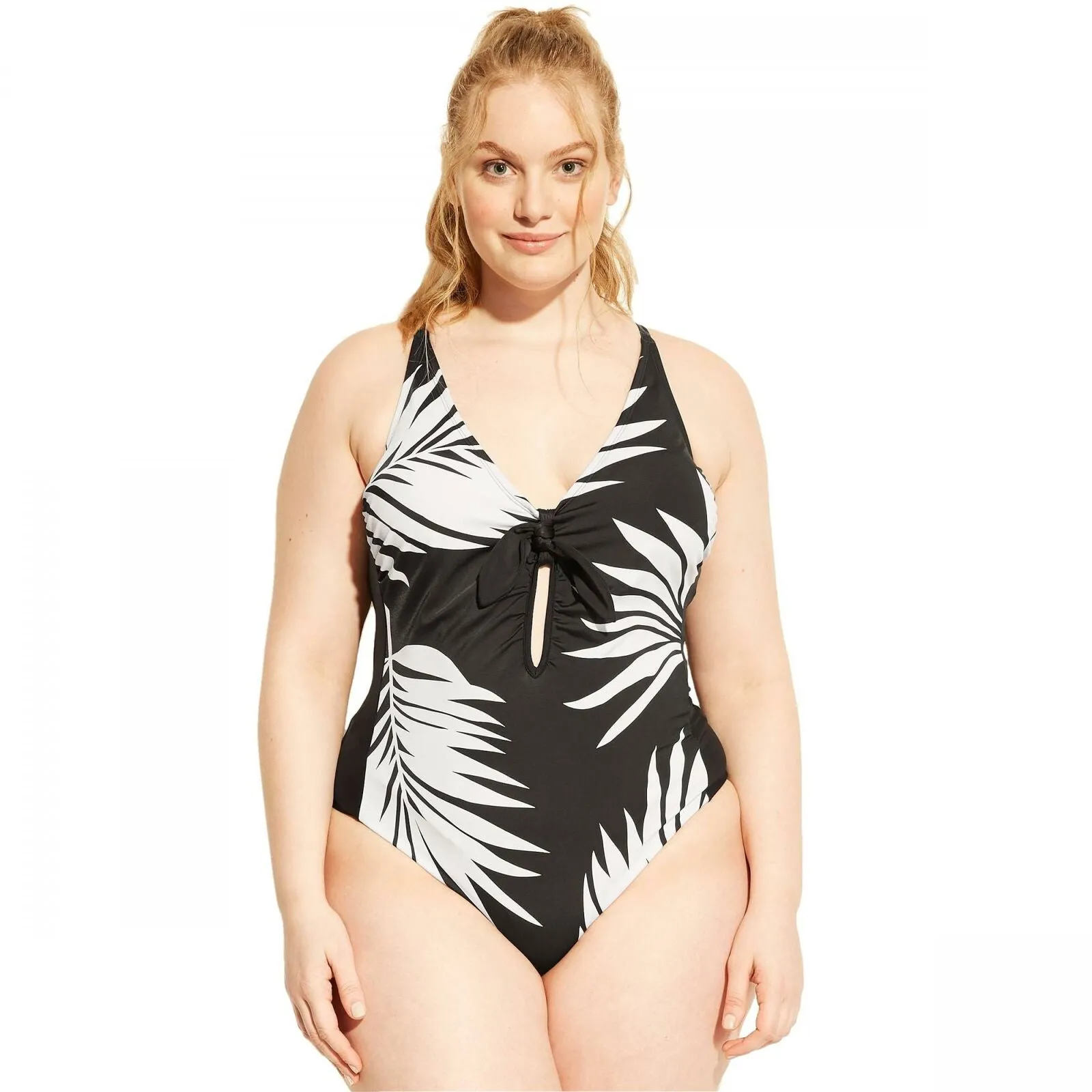 Kona Sol Women's Plus Size Tie Front One Piece Swimsuit