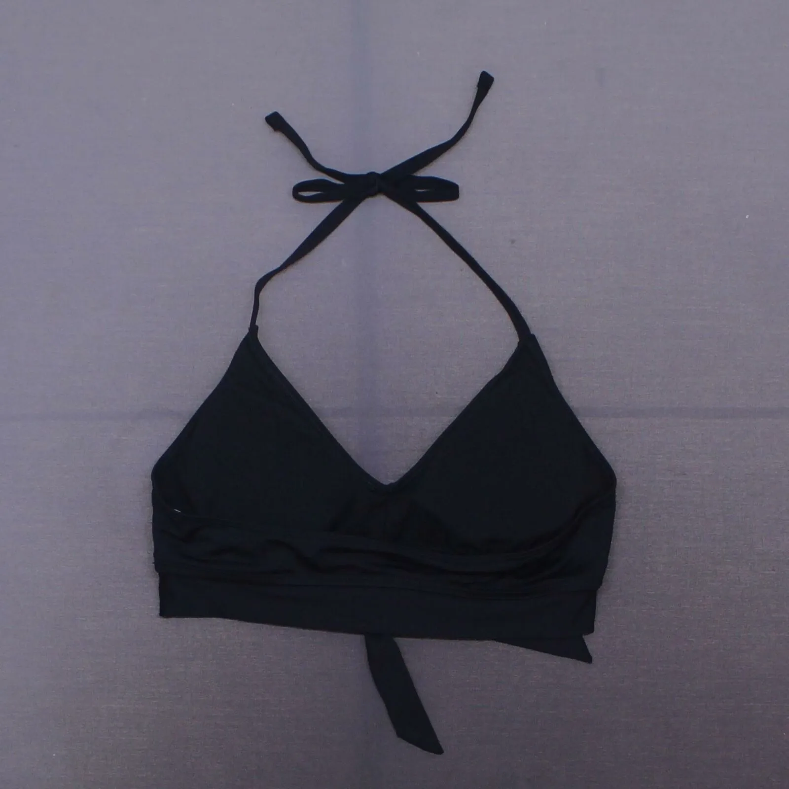 Kona Sol Women's Tie Front Halter Bralette Bikini Top Black Medium