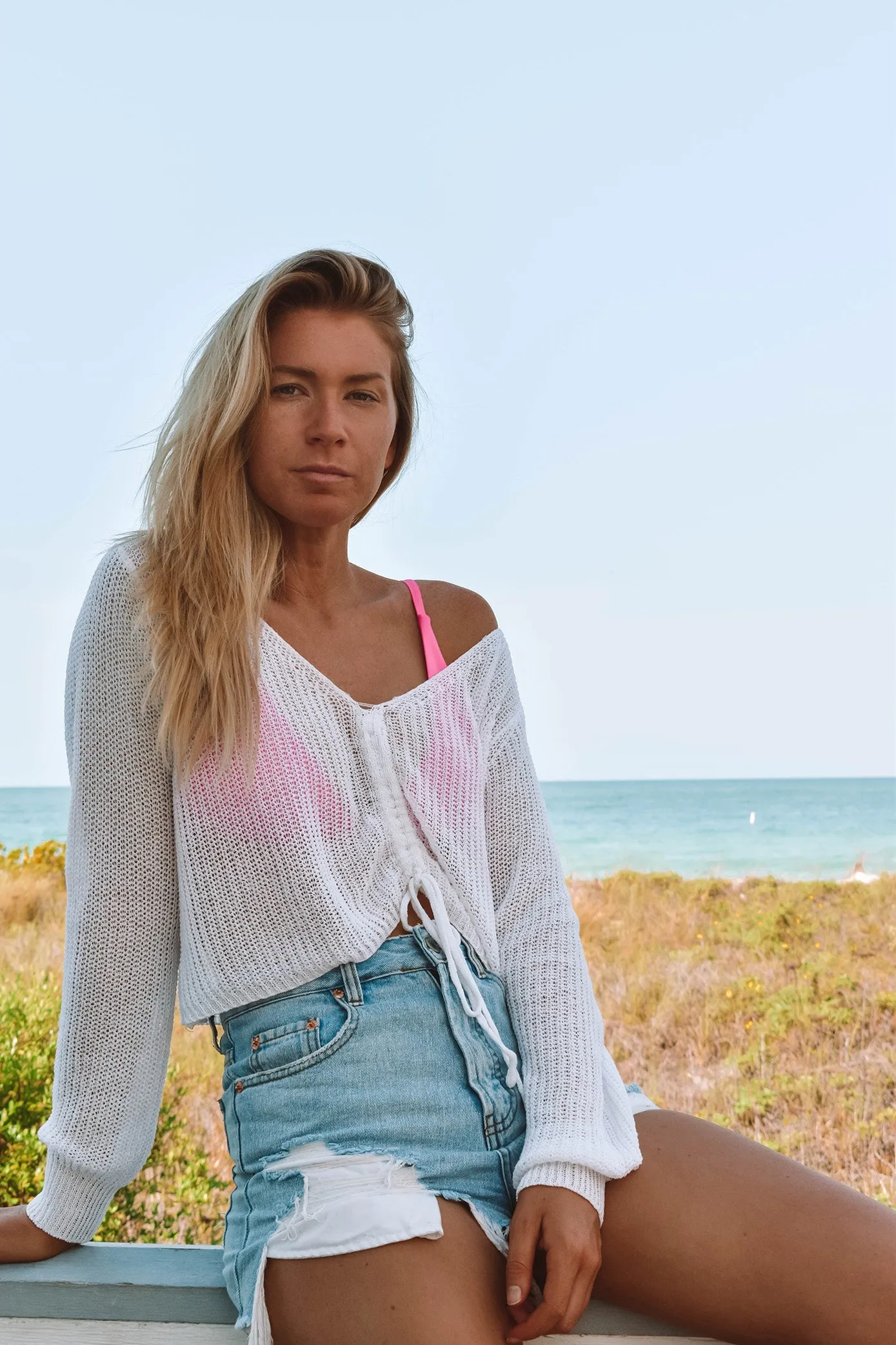 La Mer Drawstring Cropped Sweater