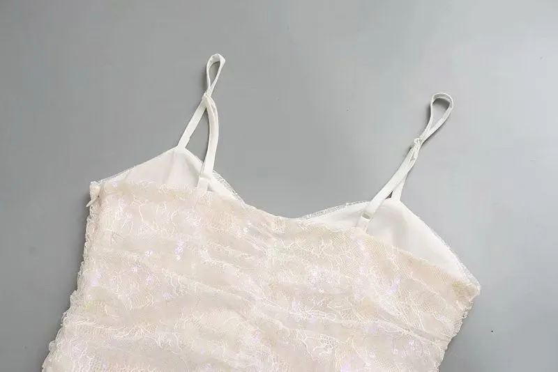 Lace Strappy Sequins Ruffled Backless Bodycon Party Mini Dresses