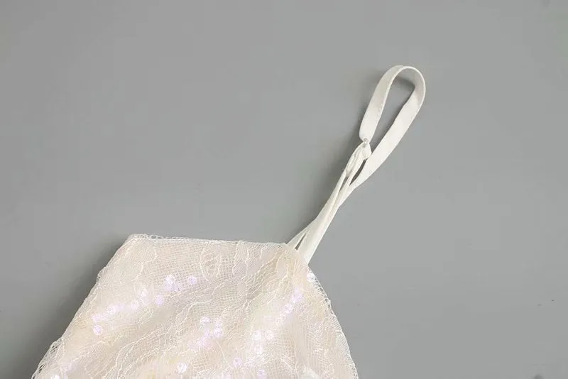 Lace Strappy Sequins Ruffled Backless Bodycon Party Mini Dresses