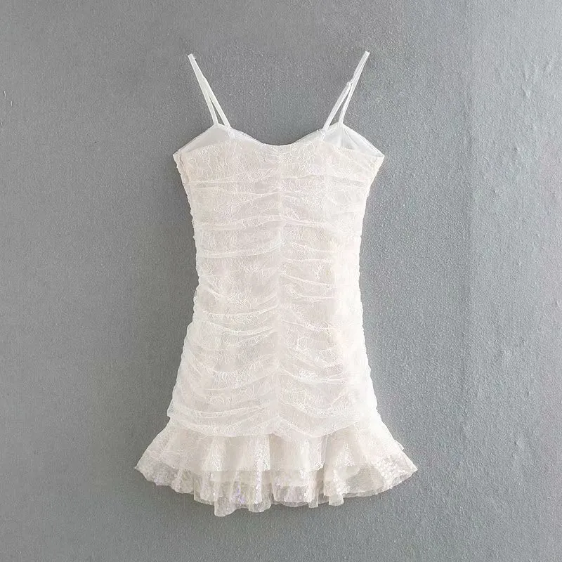 Lace Strappy Sequins Ruffled Backless Bodycon Party Mini Dresses