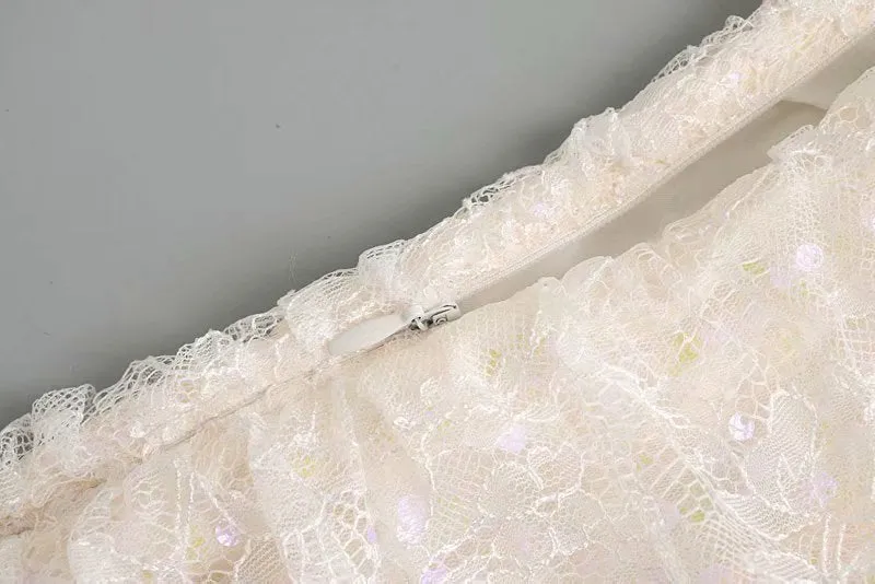 Lace Strappy Sequins Ruffled Backless Bodycon Party Mini Dresses