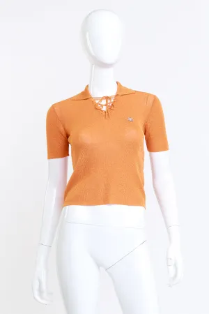 Lace Up Knit Polo Top