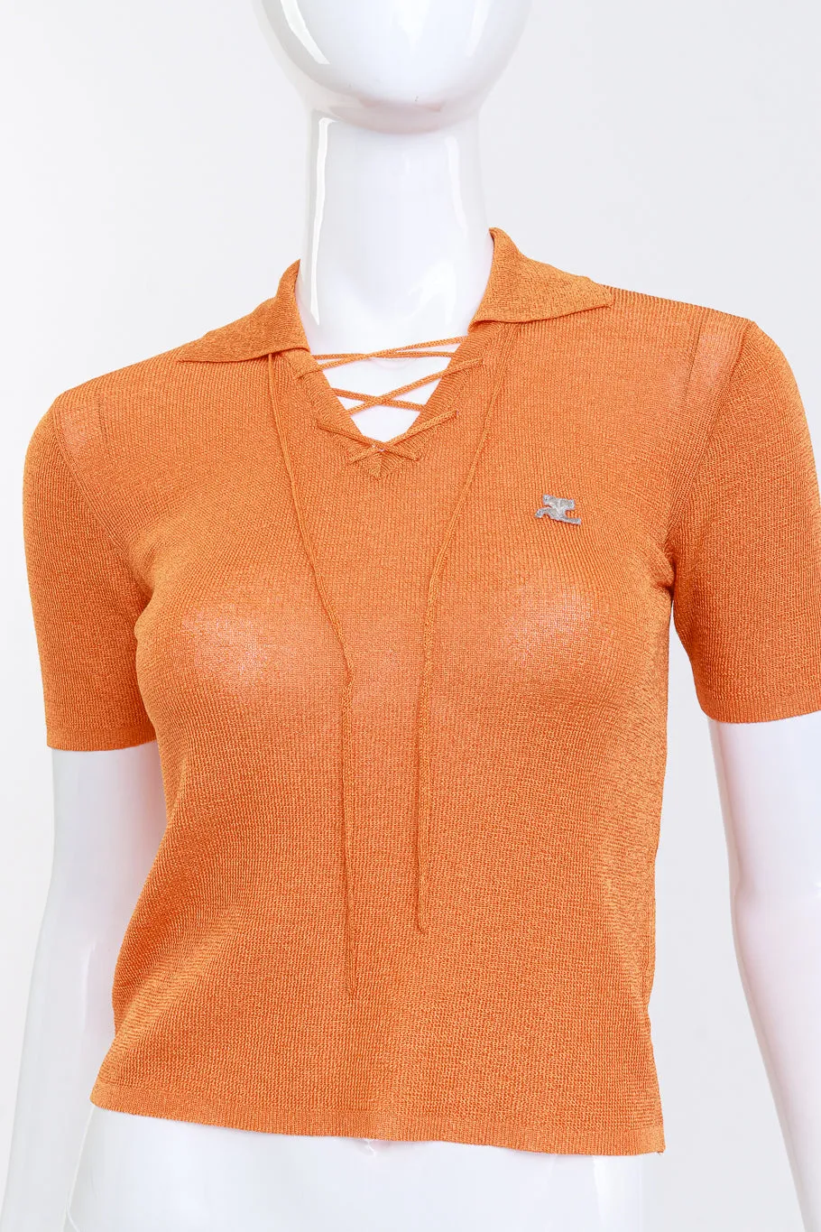 Lace Up Knit Polo Top