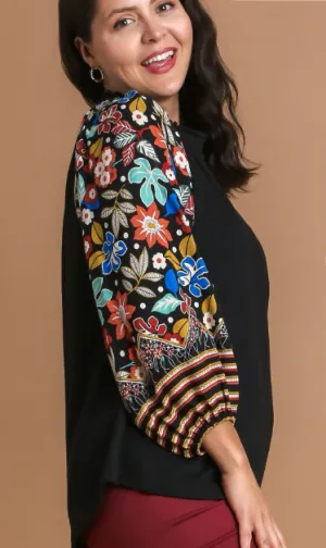 Laci Floral Print Smocked Waffle Knit Top