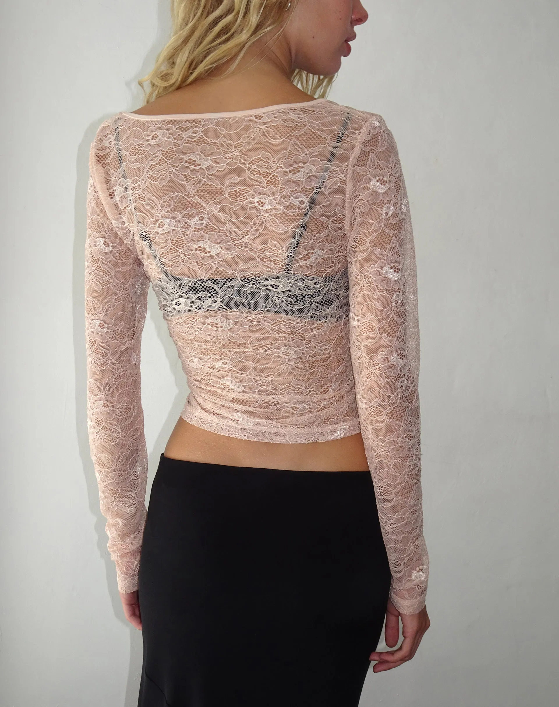 Lainey Long Sleeve Lace Top in Blush