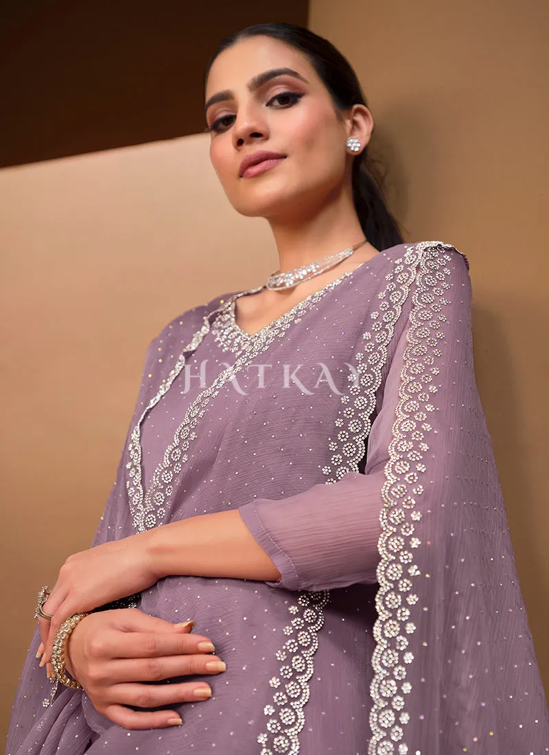 Lavender Crystal Embroidered Pant Style Suit