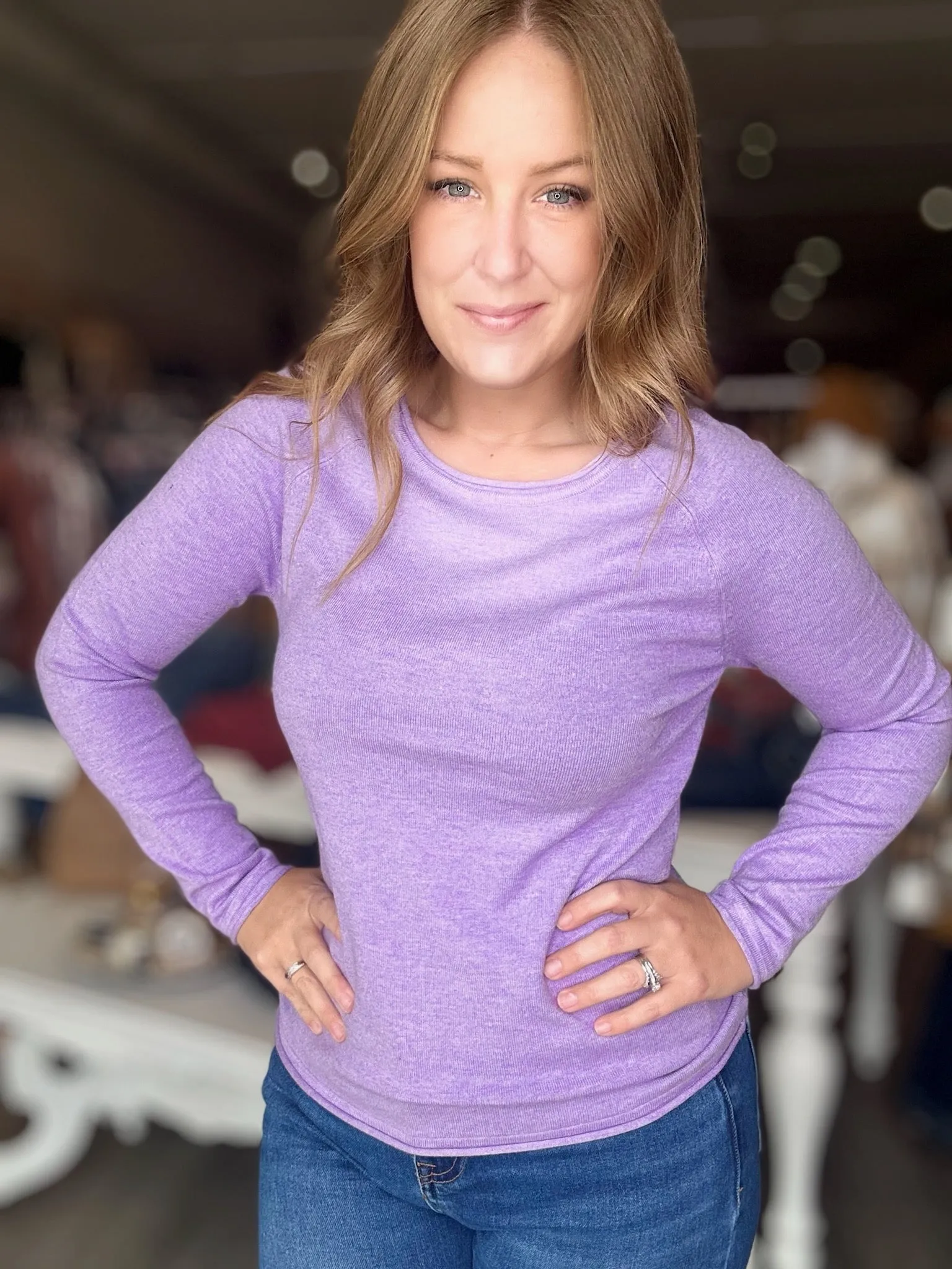 Lavender Round Neck Long Sleeve Top