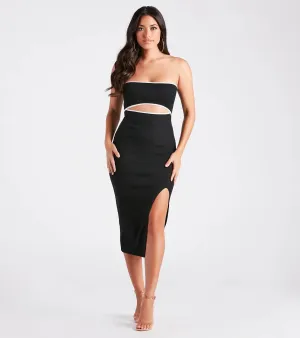 Leaving Impressions Strapless Ribbed Knit Midi Dress