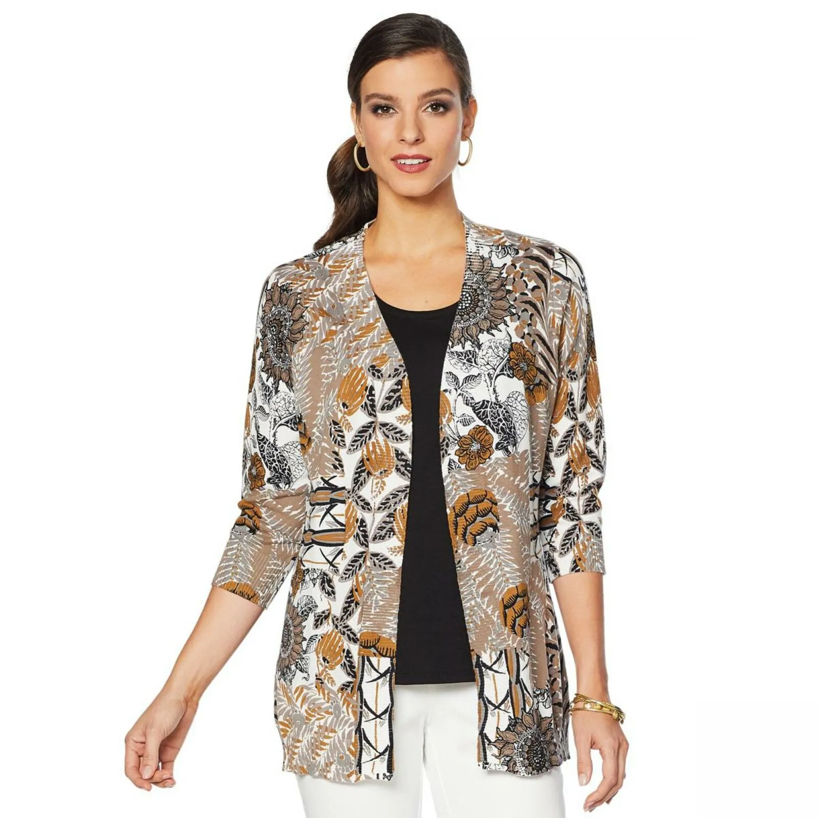 Lemon Way Women's 3/4-Sleeve Printed Cardigan
