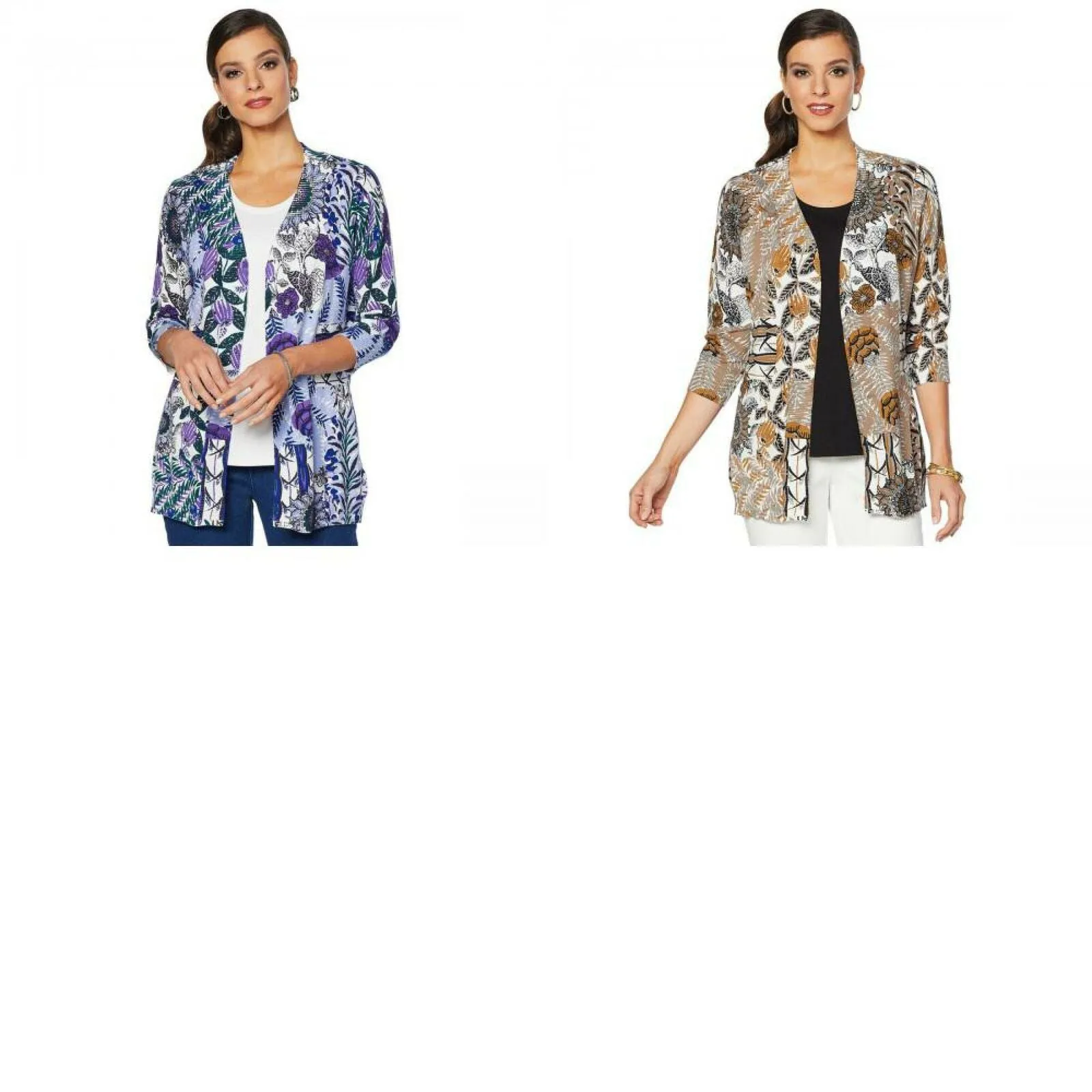 Lemon Way Women's 3/4-Sleeve Printed Cardigan