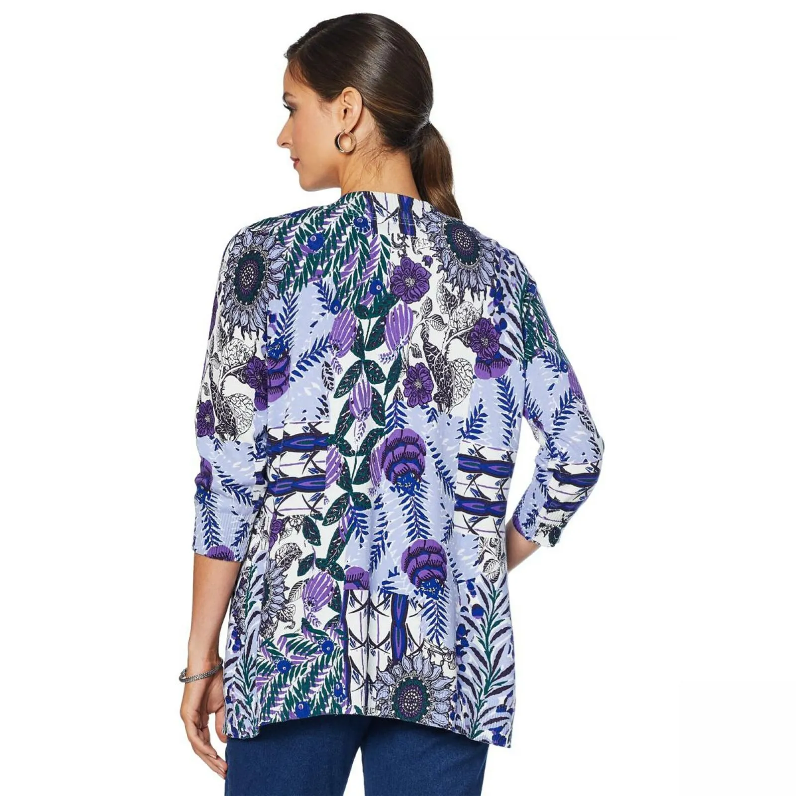 Lemon Way Women's 3/4-Sleeve Printed Cardigan