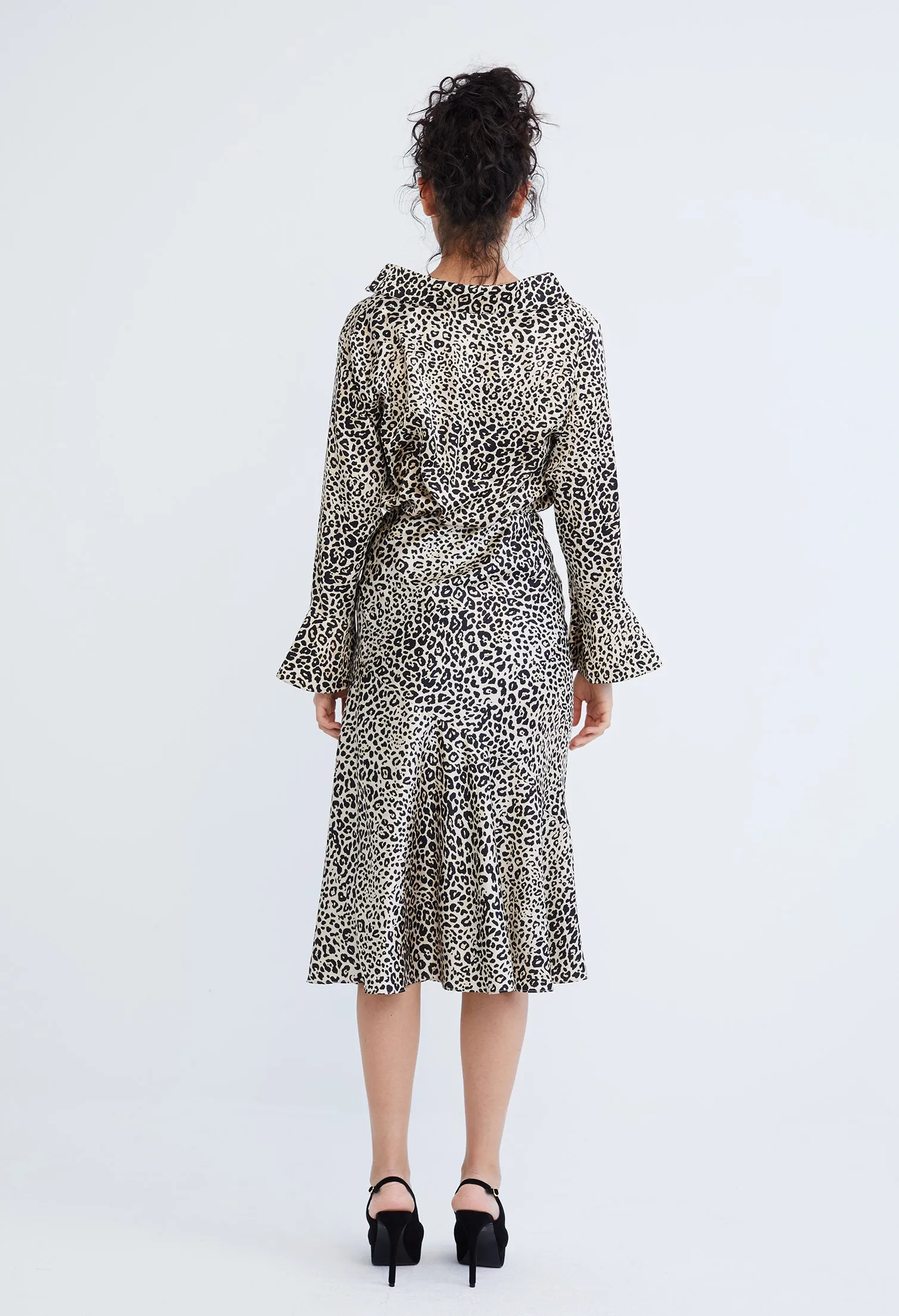 Leopard Spotted Cowl Drop Neckline Blouse