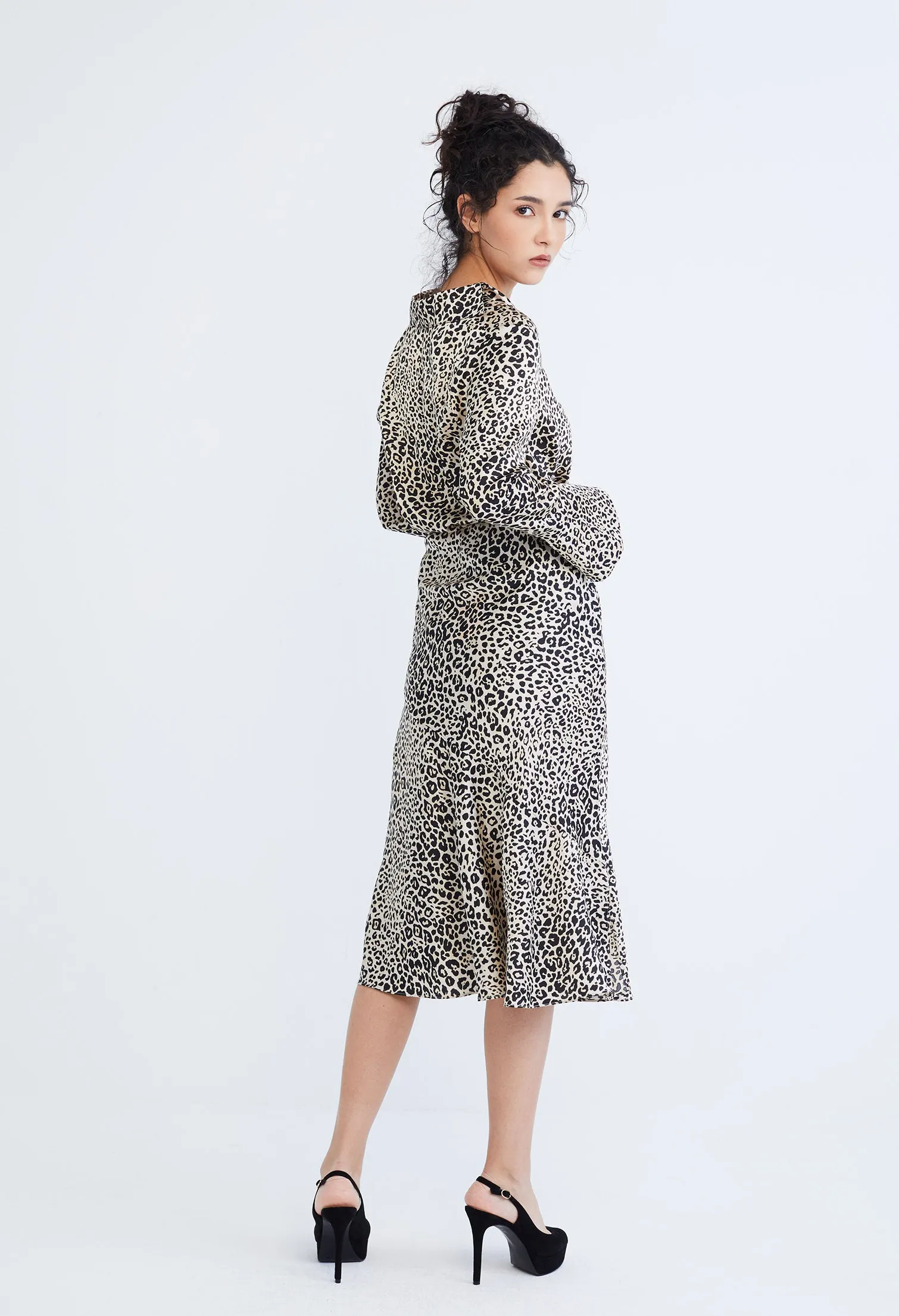 Leopard Spotted Cowl Drop Neckline Blouse