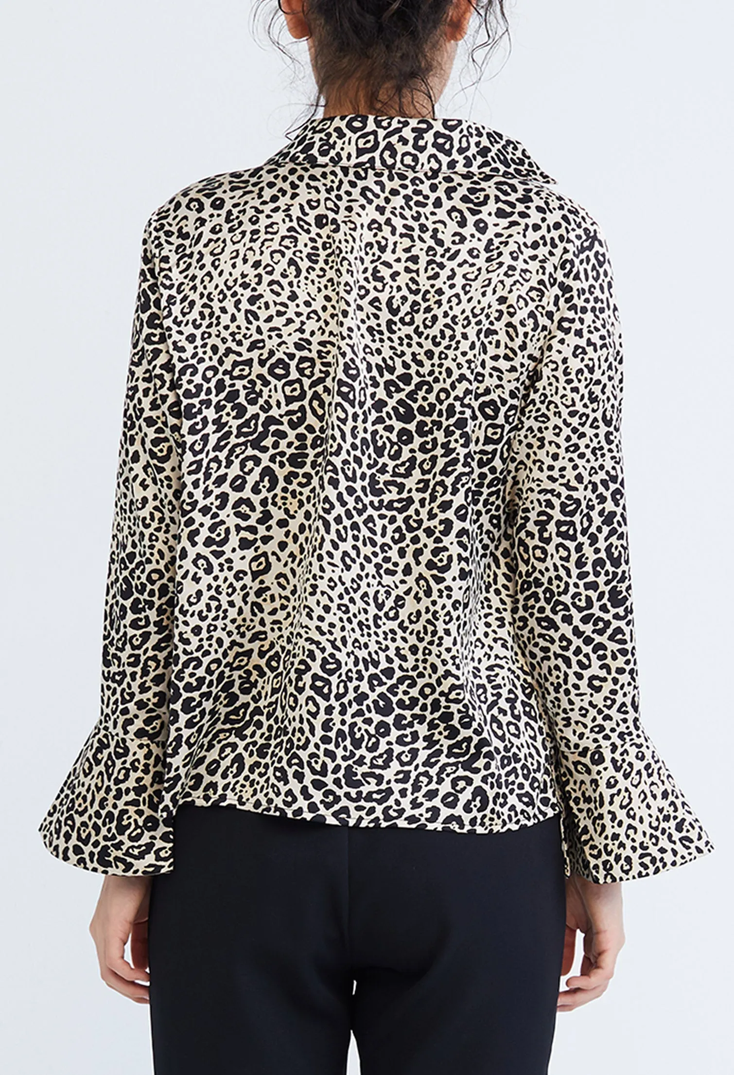 Leopard Spotted Cowl Drop Neckline Blouse