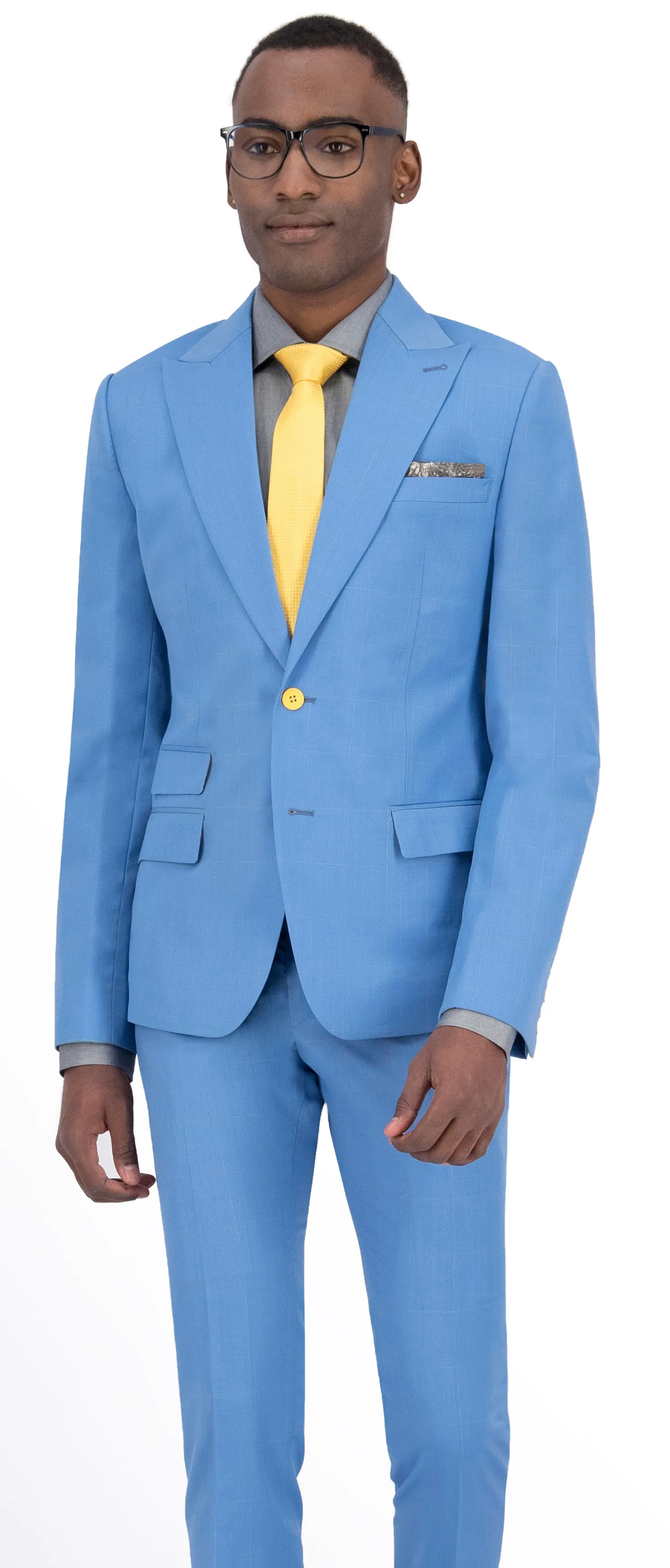 Light Blue with Yellow Windowpane Regular Suit