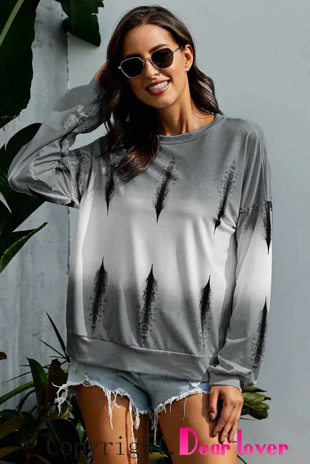 Light Gray Color Block Tie Dye Pullover Sweatshirt
