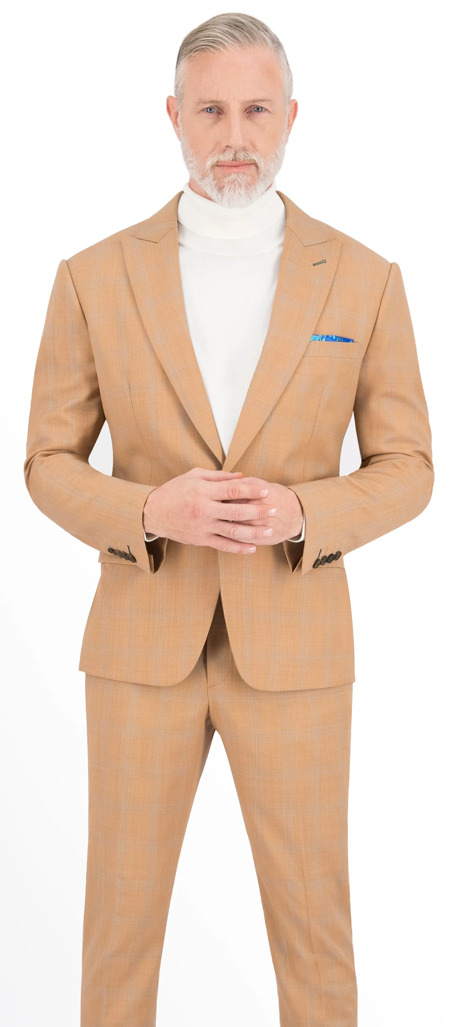 Light Marigold Brown with Blue Plaid Check Short Suit