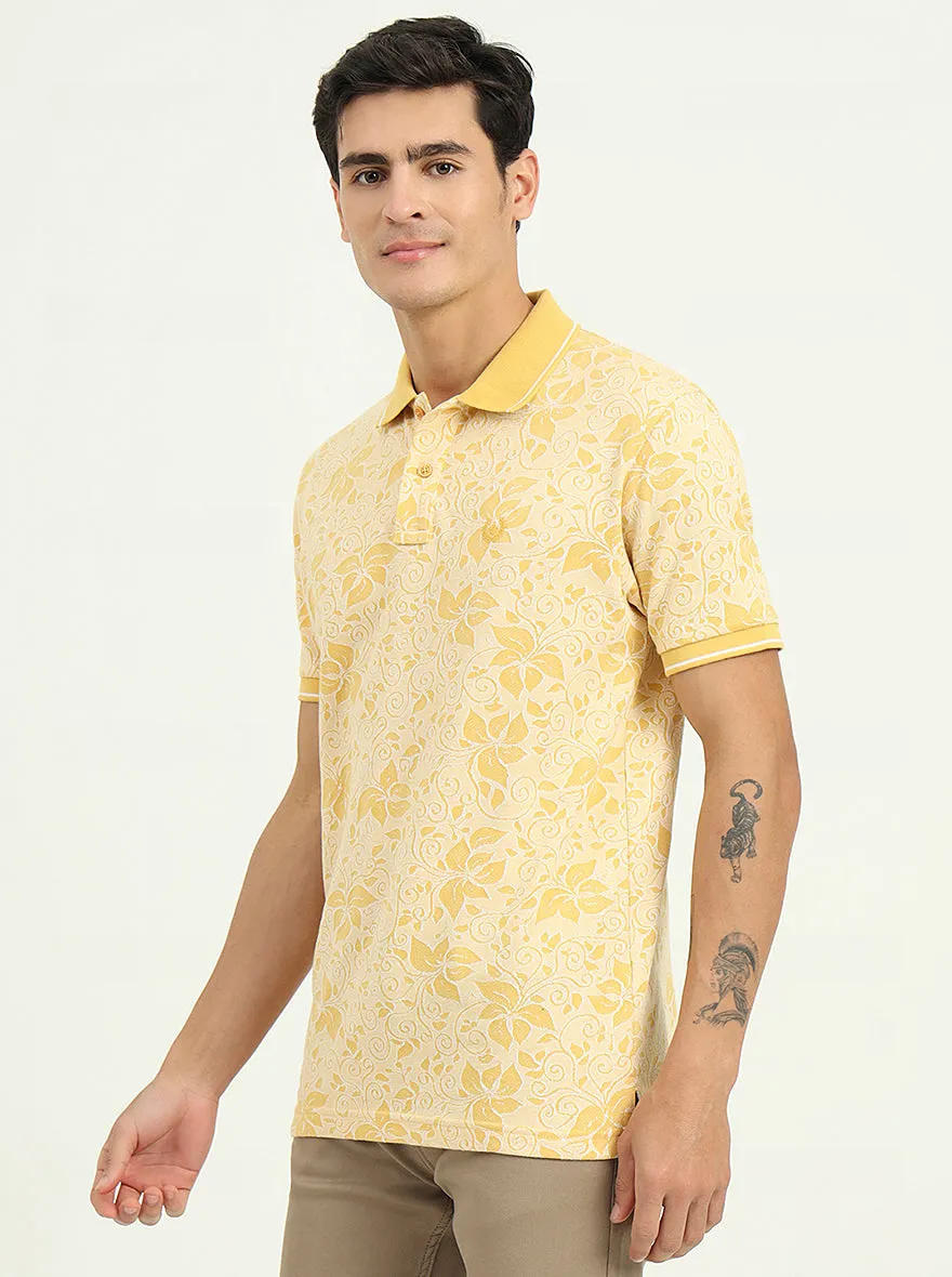 Light Yellow Printed Slim Fit Polo T-Shirt | Greenfibre