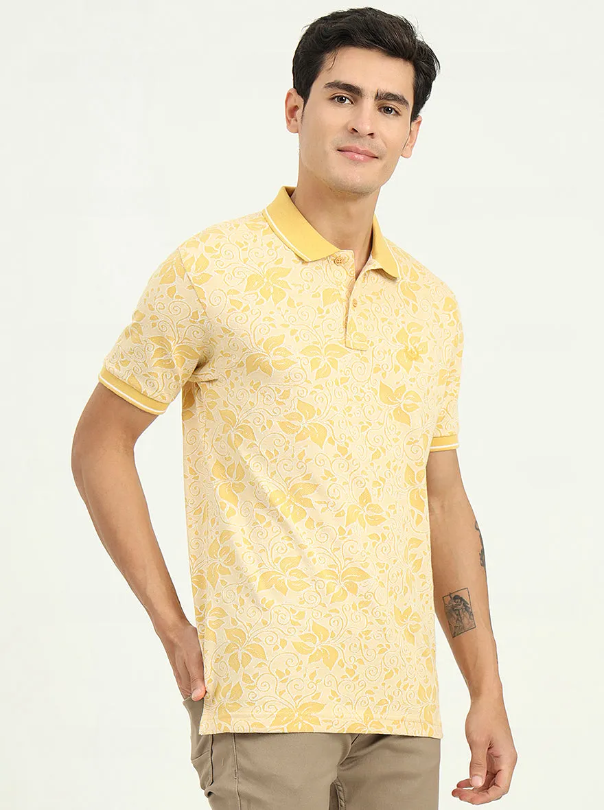 Light Yellow Printed Slim Fit Polo T-Shirt | Greenfibre