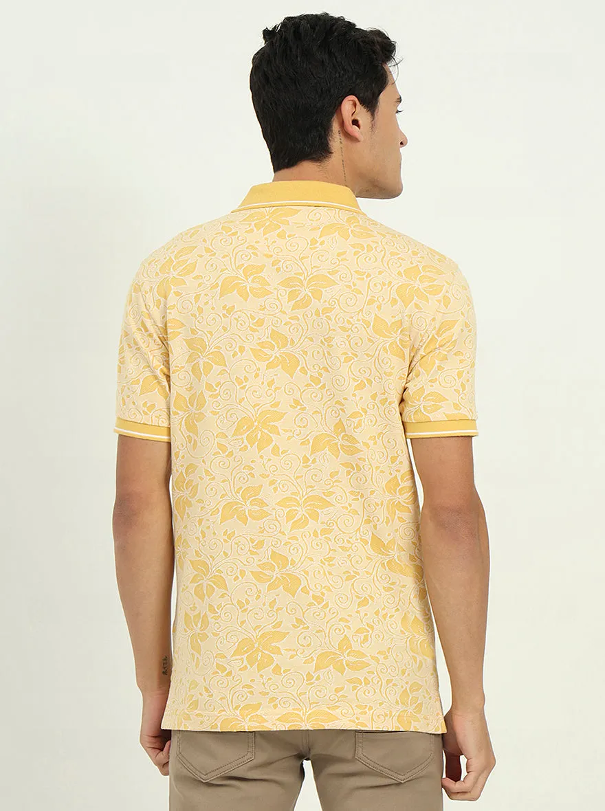 Light Yellow Printed Slim Fit Polo T-Shirt | Greenfibre