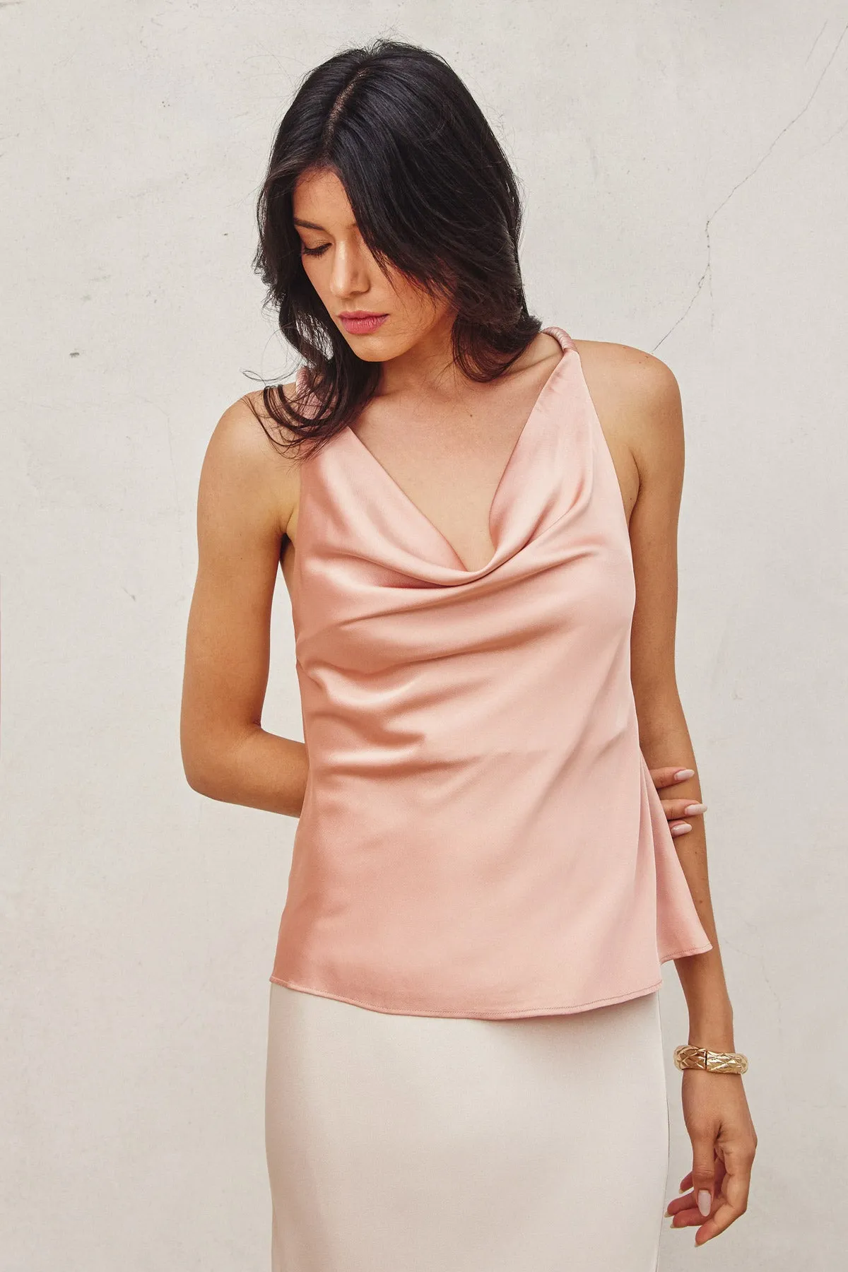 Lila Satin Cowl Twist Top