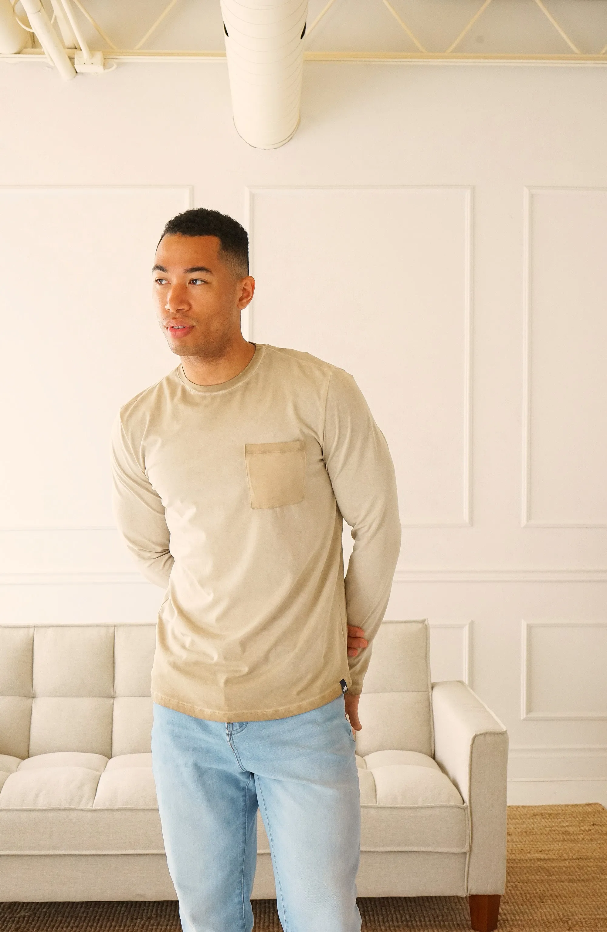 Long Beach Oil-Washed Olive Long Sleeve Tee