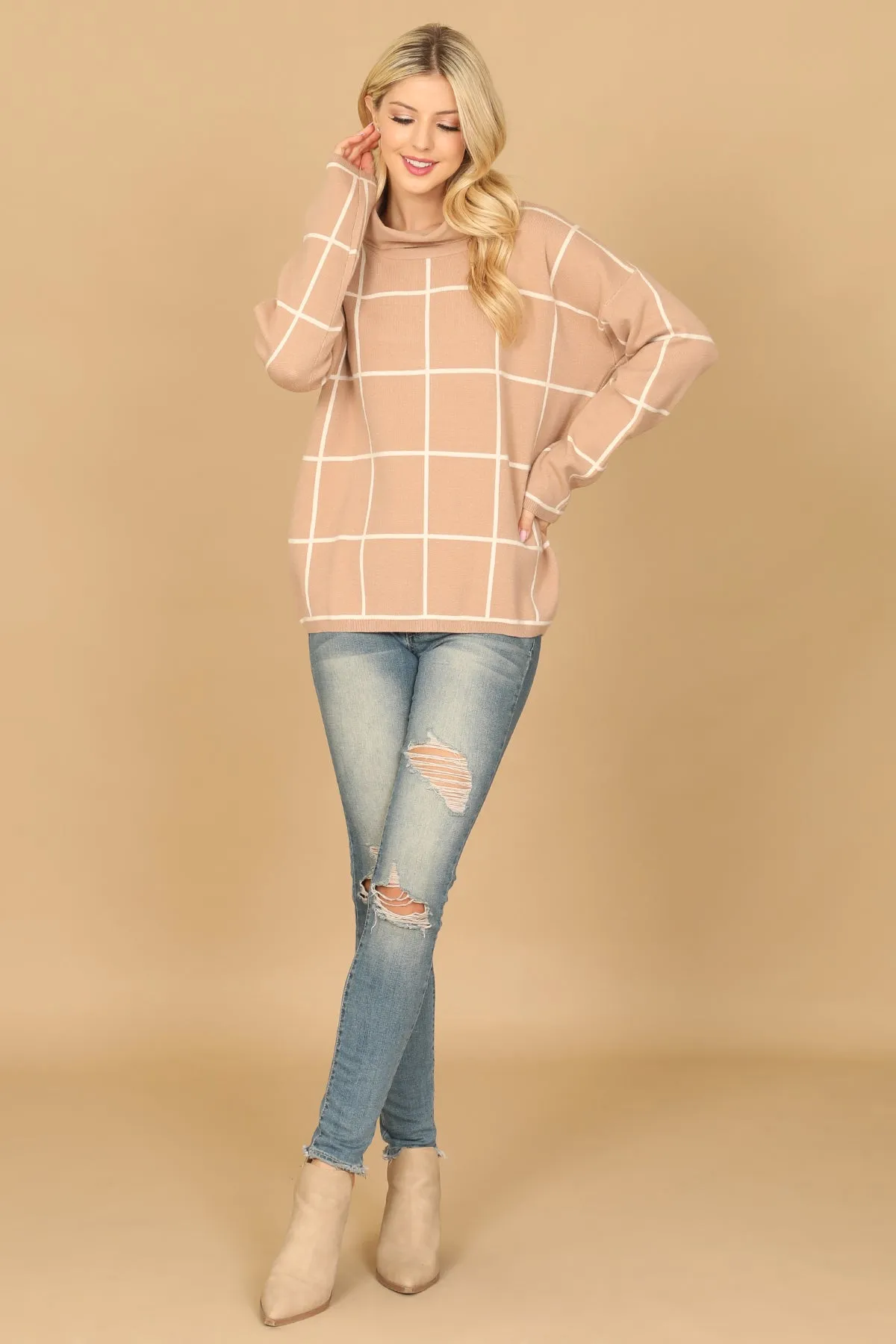 LONG SLEEVE COWL NECK LINE PRINT TOP