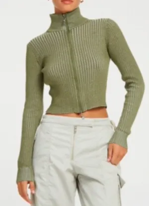 Long Sleeve Fitted Zip Up Sweater