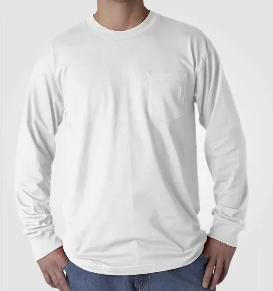 Long Sleeve Heavyweight 100% Cotton T-Shirt with Pocket - Made in USA
