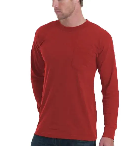 Long Sleeve Heavyweight 100% Cotton T-Shirt with Pocket - Made in USA