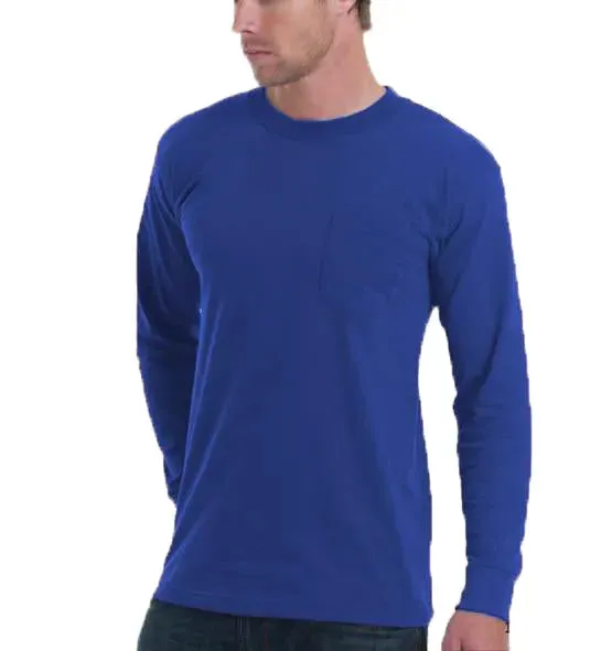 Long Sleeve Heavyweight 100% Cotton T-Shirt with Pocket - Made in USA