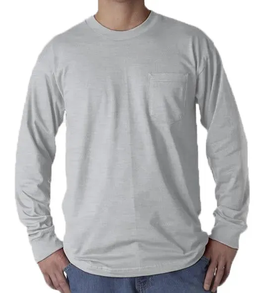 Long Sleeve Heavyweight 100% Cotton T-Shirt with Pocket - Made in USA