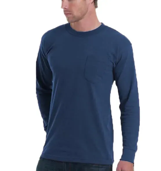 Long Sleeve Heavyweight 100% Cotton T-Shirt with Pocket - Made in USA