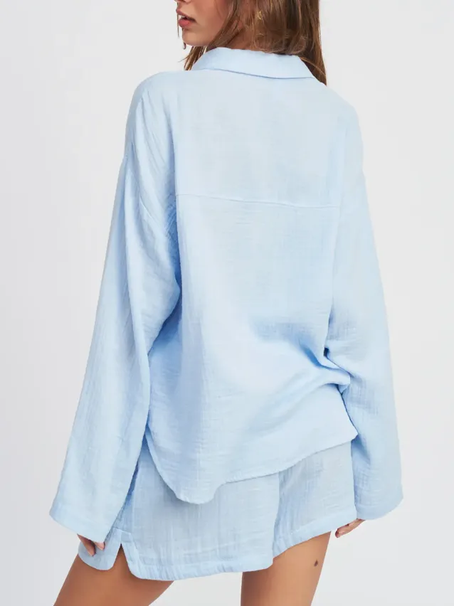 Long Sleeve Oversized Button Down Top