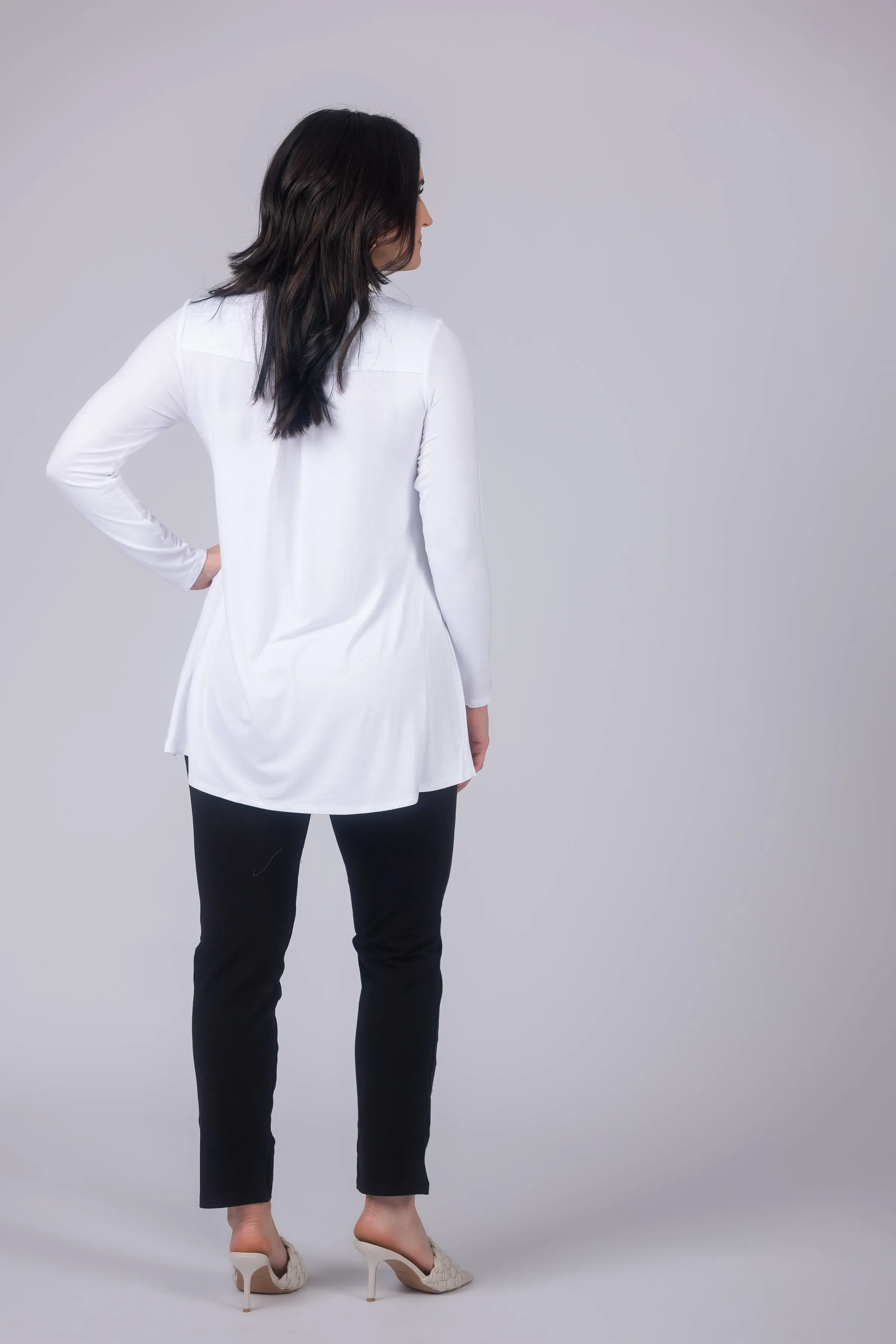 Long Sleeve Solid Pleat Back Detail Swing Top