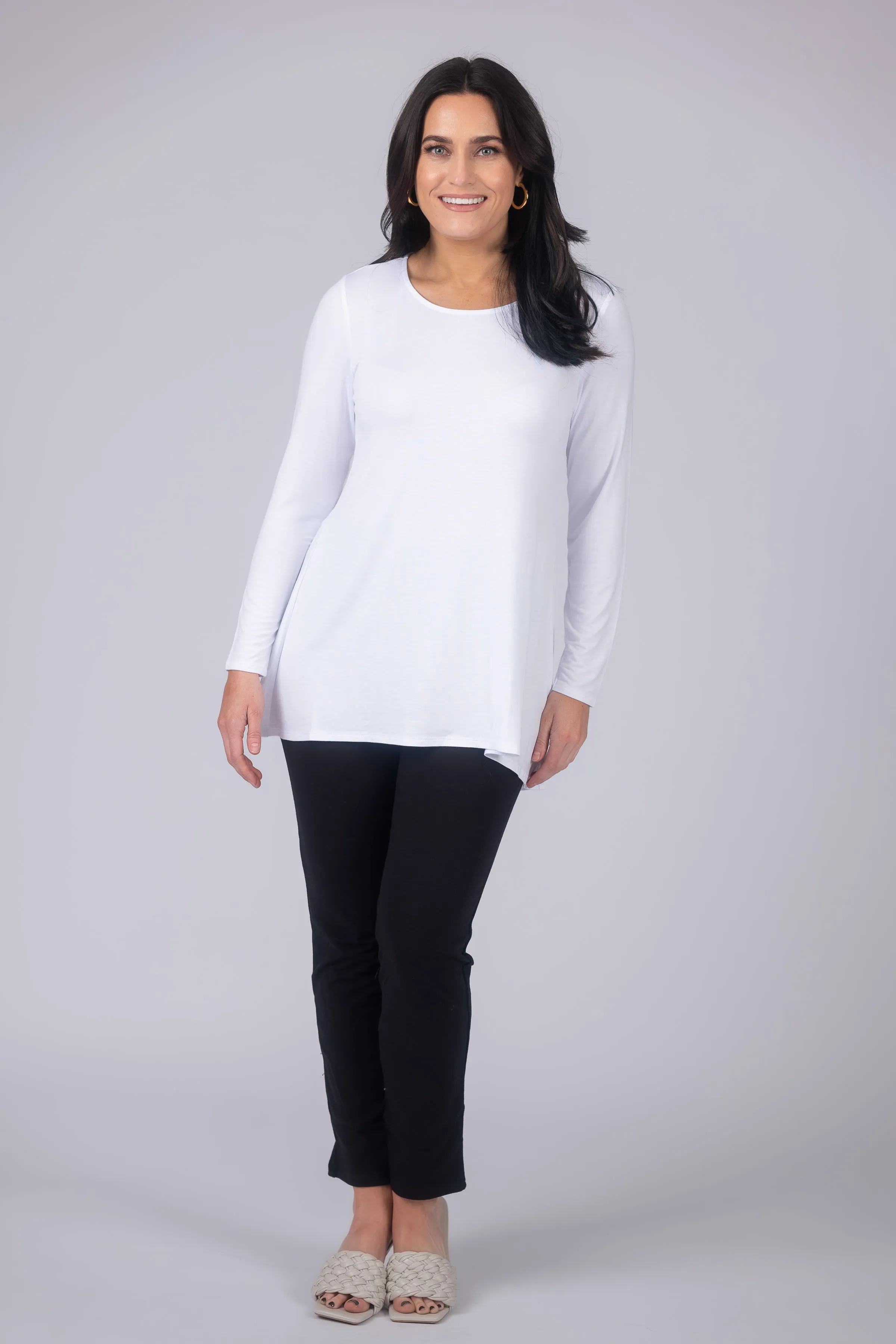 Long Sleeve Solid Pleat Back Detail Swing Top