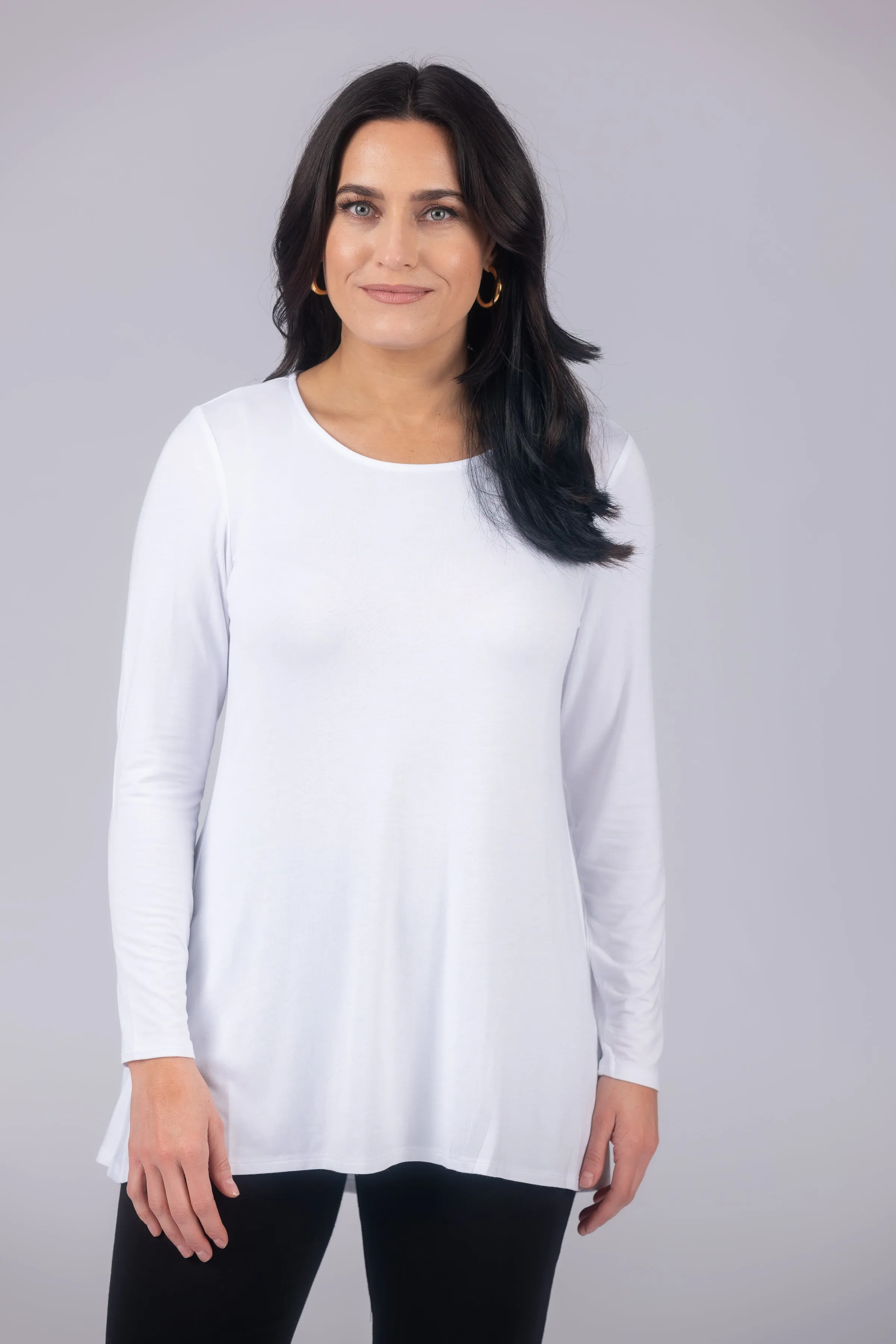 Long Sleeve Solid Pleat Back Detail Swing Top