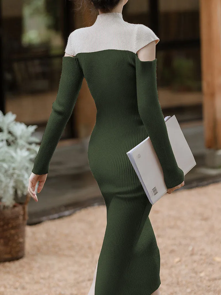 Long Sleeve Turtleneck Sweater Cut Out Bodycon Dress